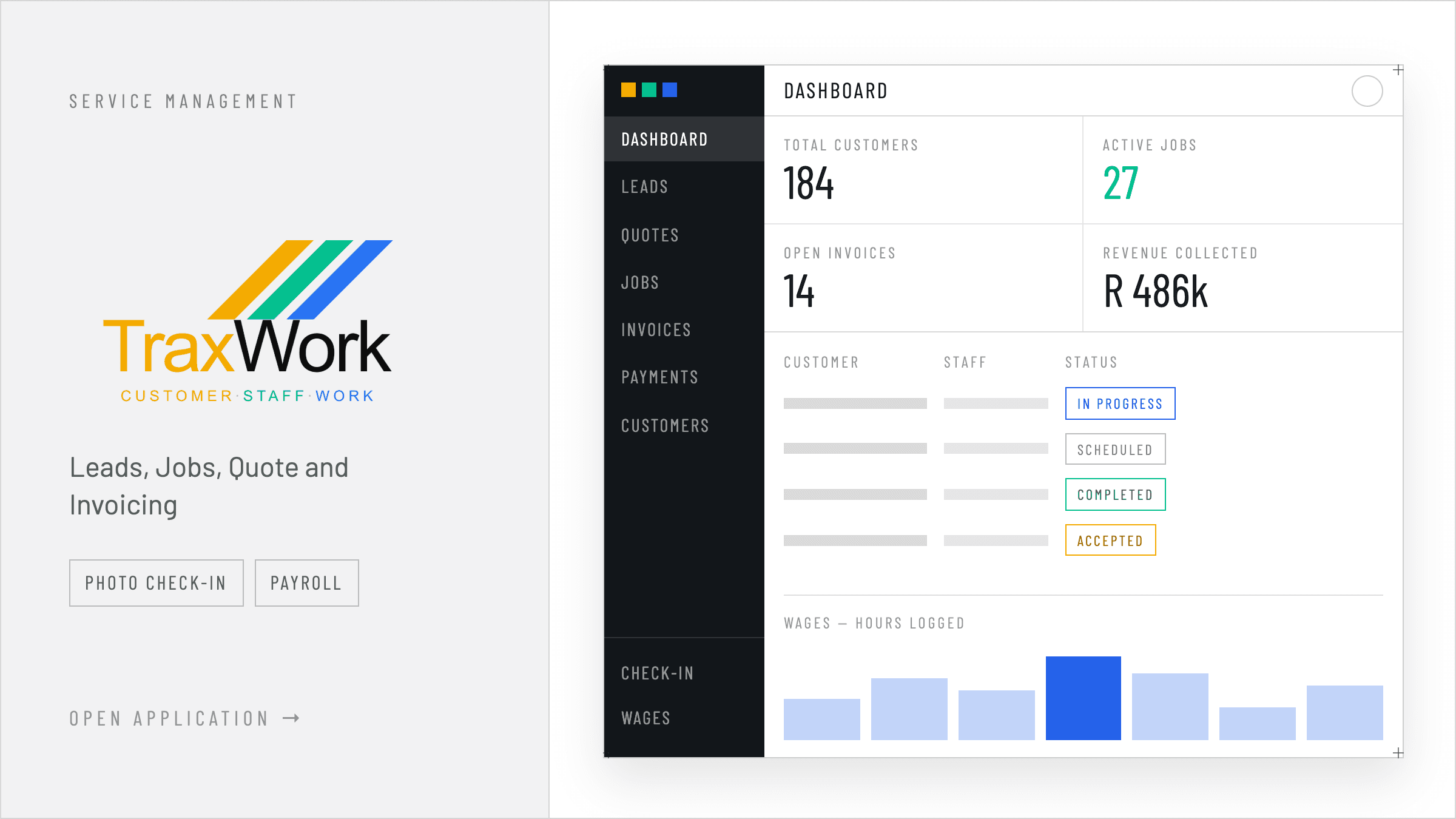 TraxWork — service management for leads, jobs, quotes and invoicing